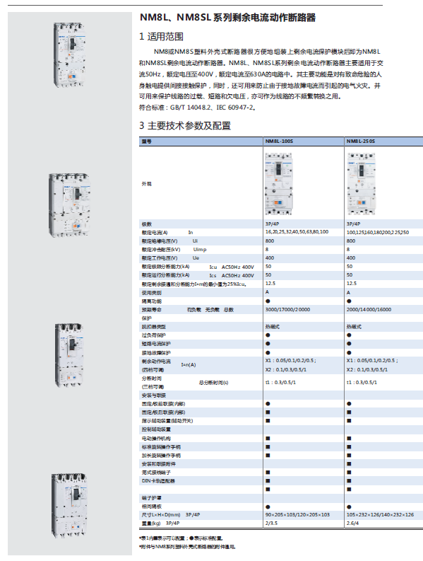 NM8L、NM8SL系列剩余電流動作斷路器選型